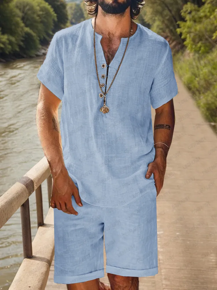 Loose Fit 100% Cotton Shirt Shorts Set sold by Coofandy