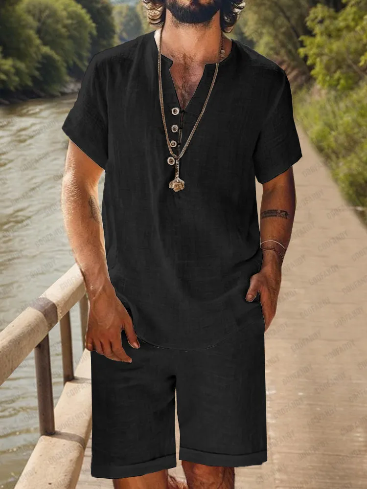 Loose Fit 100% Cotton Shirt Shorts Set sold by Coofandy product image thumbnail 2