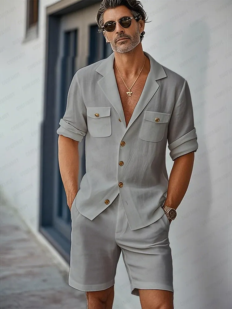 Minimal Casual Cotton Blazer Shorts Set sold by Coofandy product image thumbnail 2