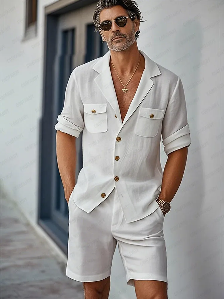 Minimal Casual Cotton Blazer Shorts Set sold by Coofandy