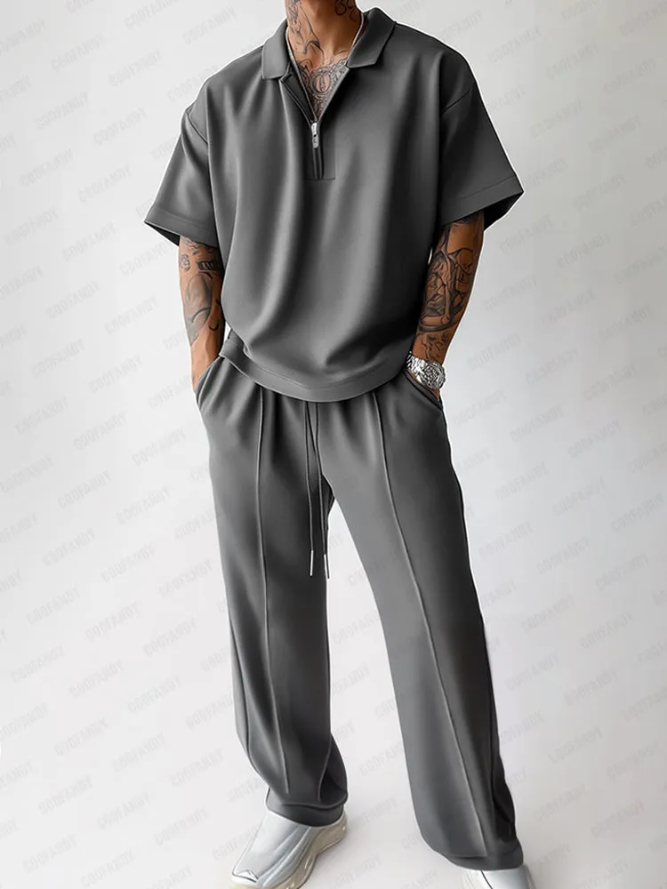 Urban Casual Polo Shirt Pants Set sold by Coofandy