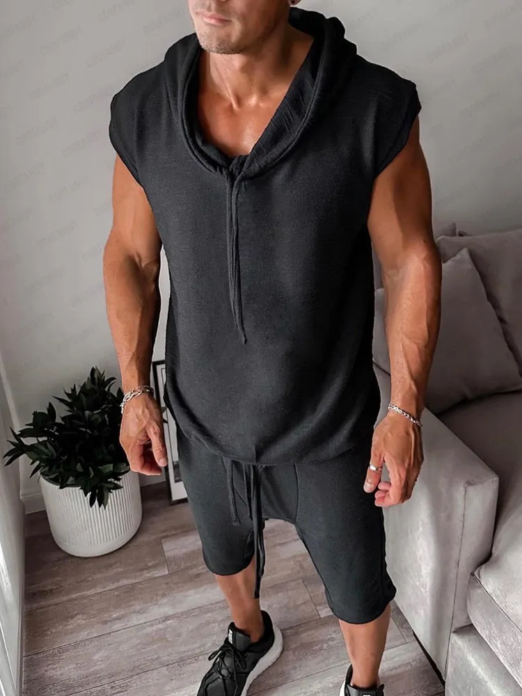 Athleisure Hooded Tank Top Shorts Set sold by Coofandy product image thumbnail 5