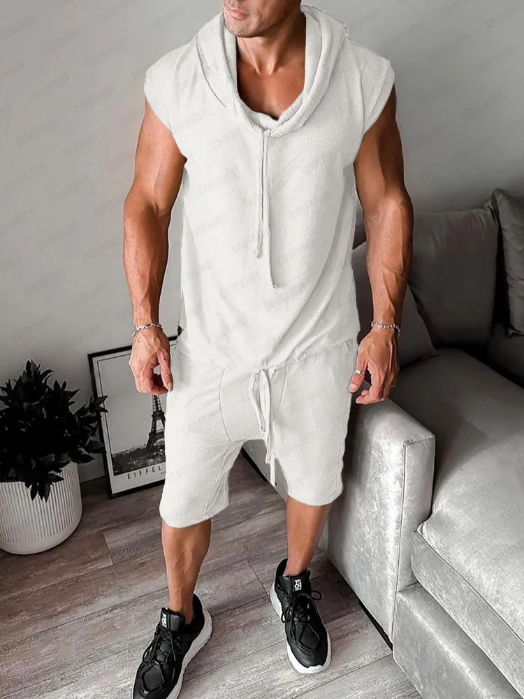 Athleisure Hooded Tank Top Shorts Set sold by Coofandy product image thumbnail 3