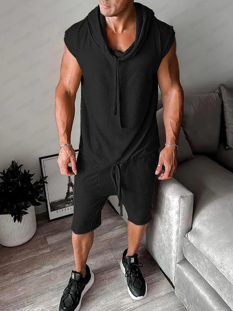 Athleisure Hooded Tank Top Shorts Set sold by Coofandy product image thumbnail 2