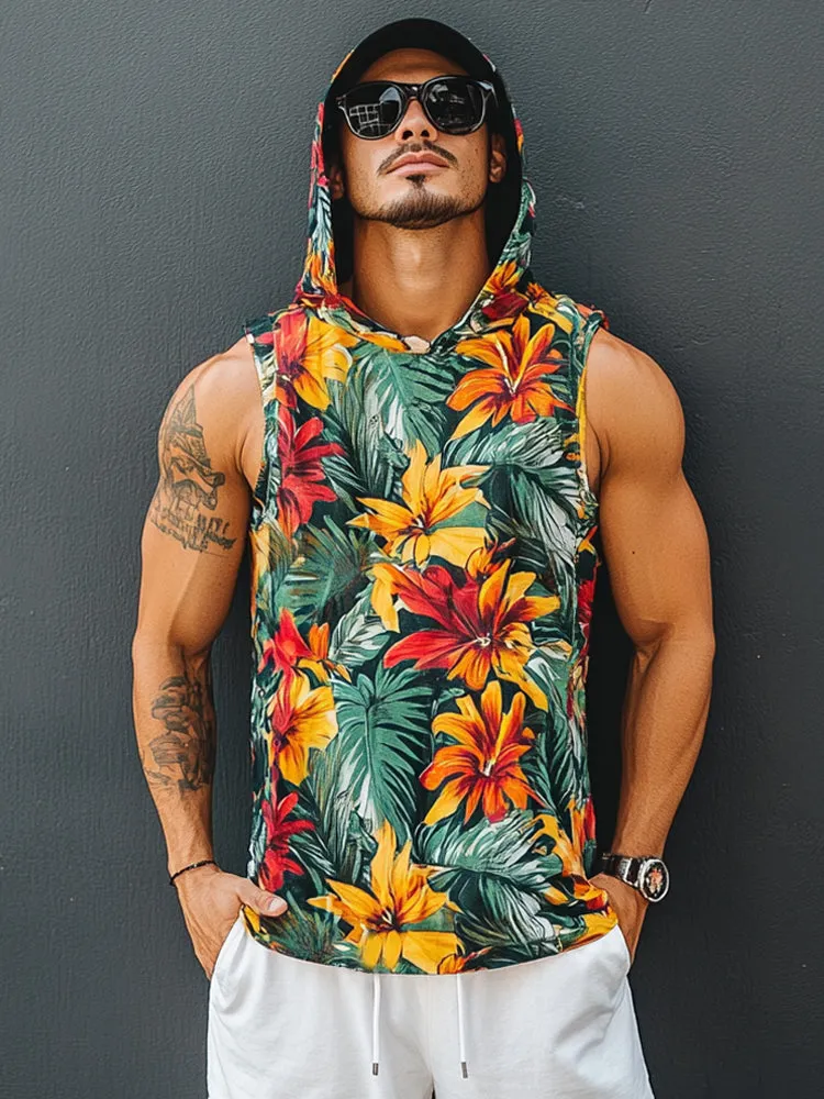 Resort Style Print Hooded Tank Top sold by Coofandy