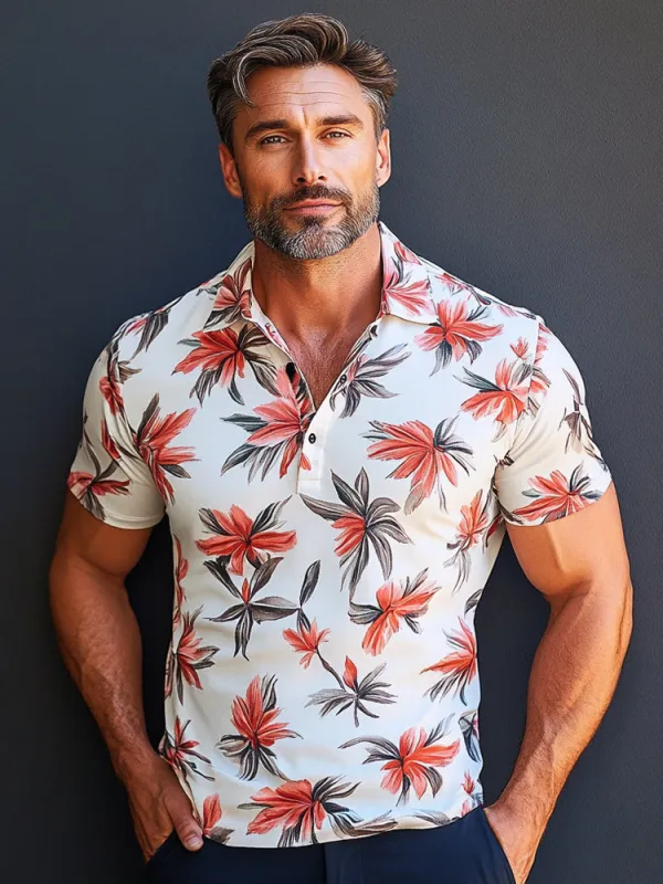 Elegant Floral Pattern Polo Shirt sold by Coofandy