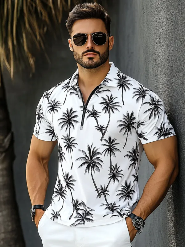 Classic Fit Coconut Tree Print Polo Shirt sold by Coofandy
