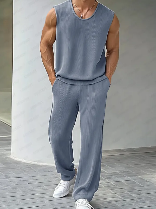 Casual Pit-stripe Tank Top Pants Set sold by Coofandy
