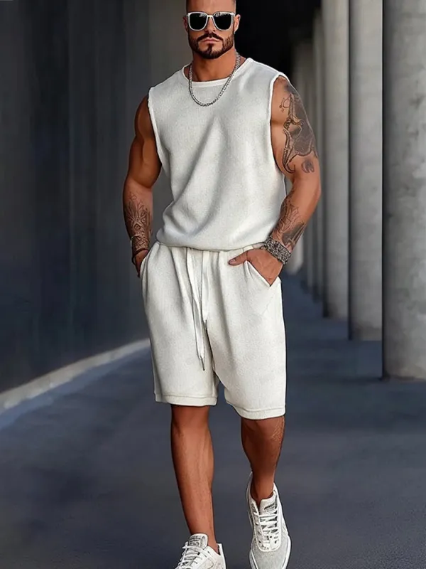 Athleisure Textured Tank Top Shorts Set sold by Coofandy