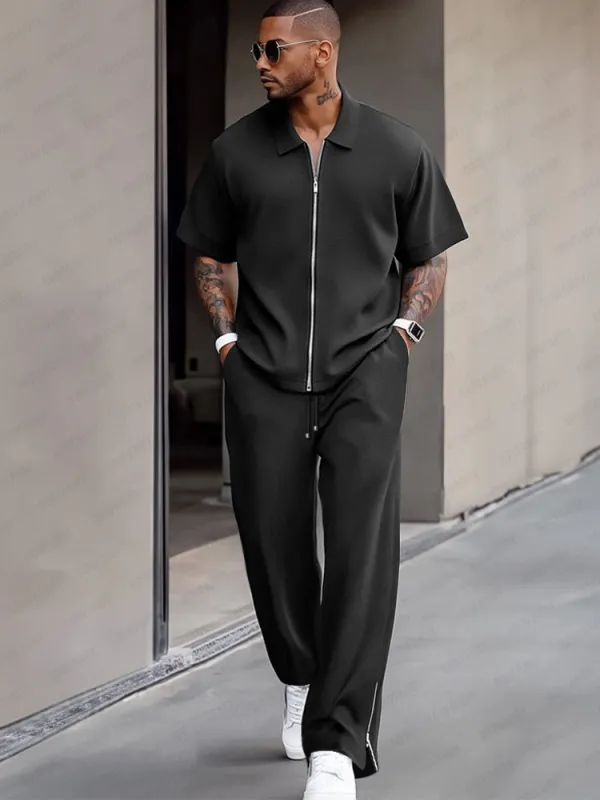 Simple Refined Zipper Design Shirt Set sold by Coofandy