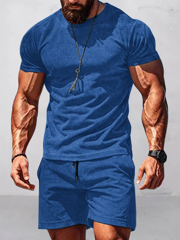 Soft Suede T-Shirt Shorts Set sold by Coofandy