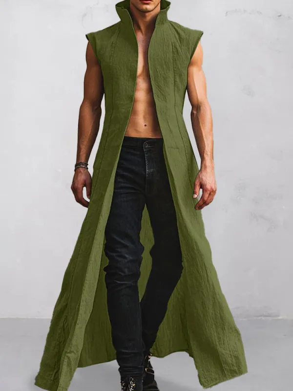 Stylish Stand Collar Cotton Long Cardigan sold by Coofandy