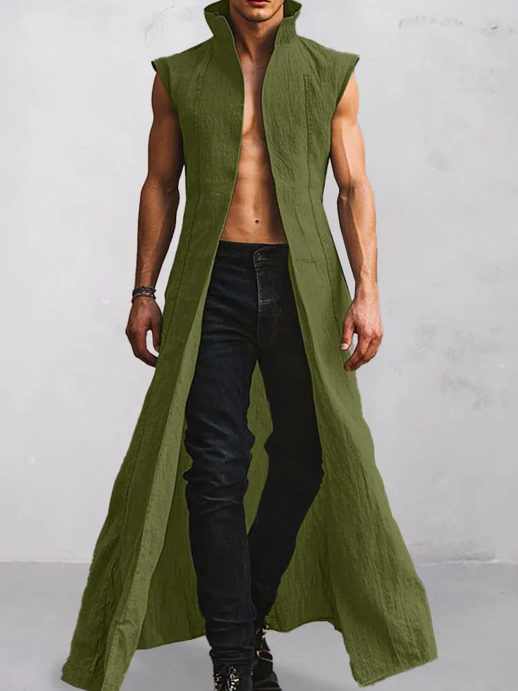 Stylish Stand Collar Cotton Long Cardigan sold by Coofandy