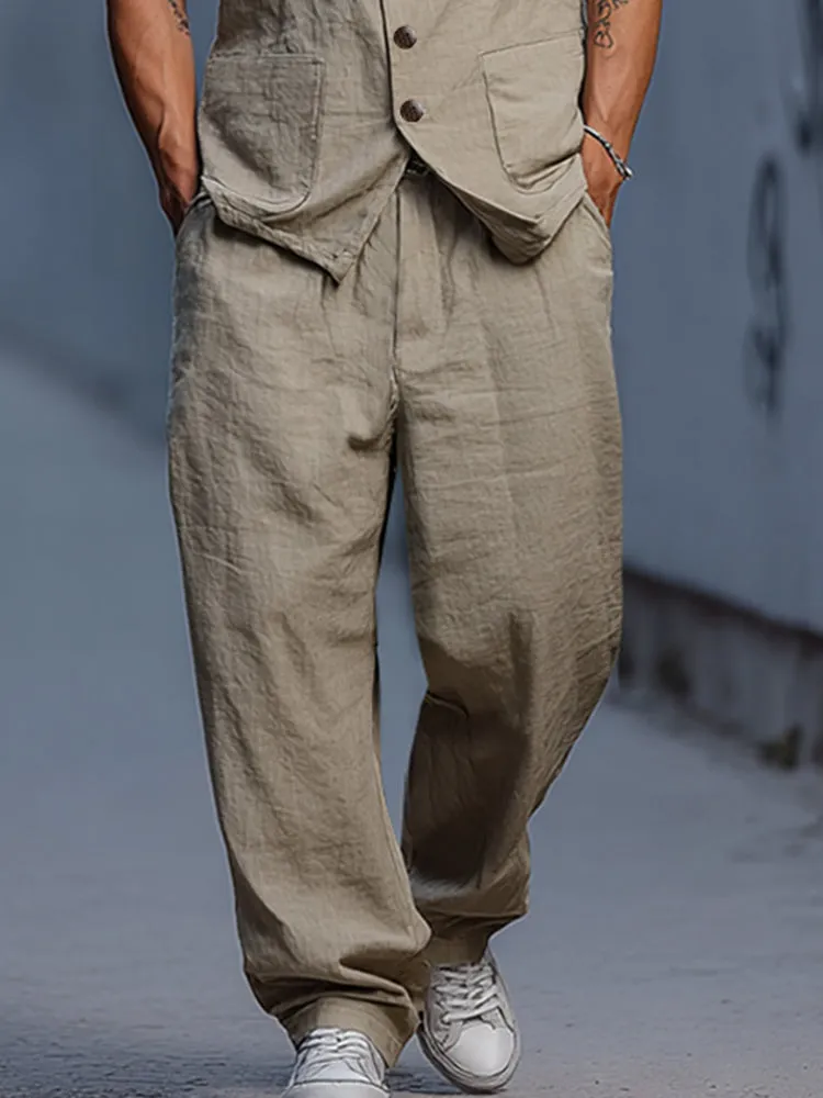 Relaxed Fit Cotton Vest Pants Set sold by Coofandy product image thumbnail 4