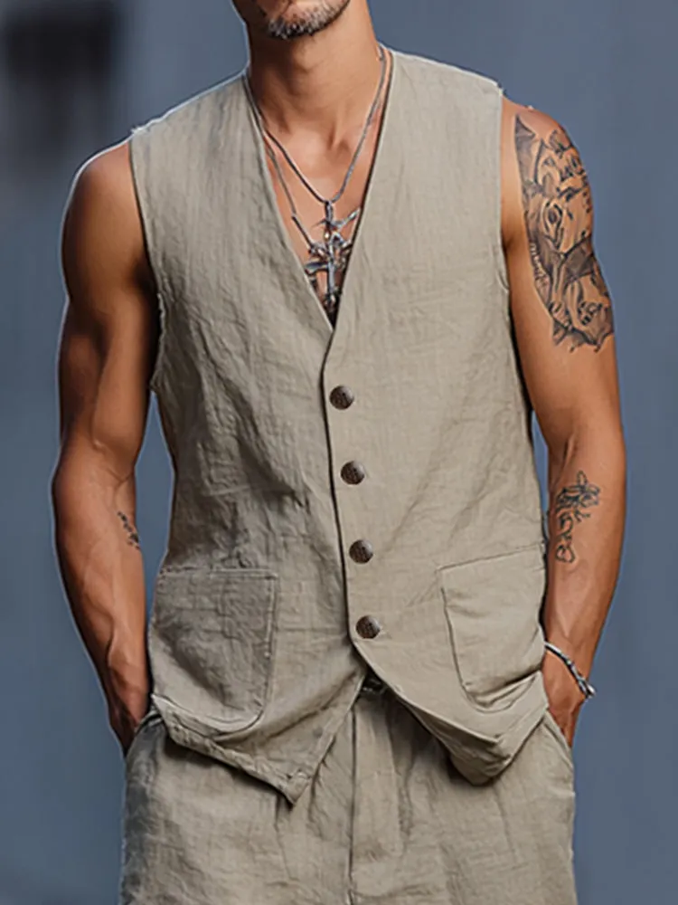 Relaxed Fit Cotton Vest Pants Set sold by Coofandy product image thumbnail 3