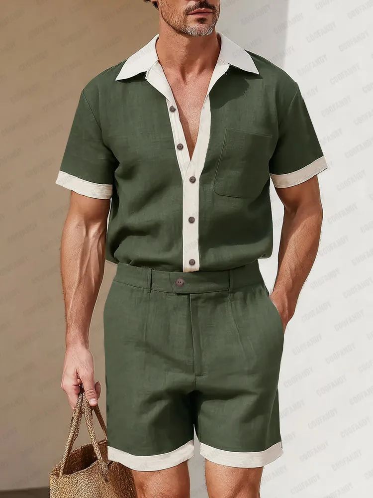 Summer Linen Blend Contrast Casual Set sold by Coofandy product image thumbnail 2