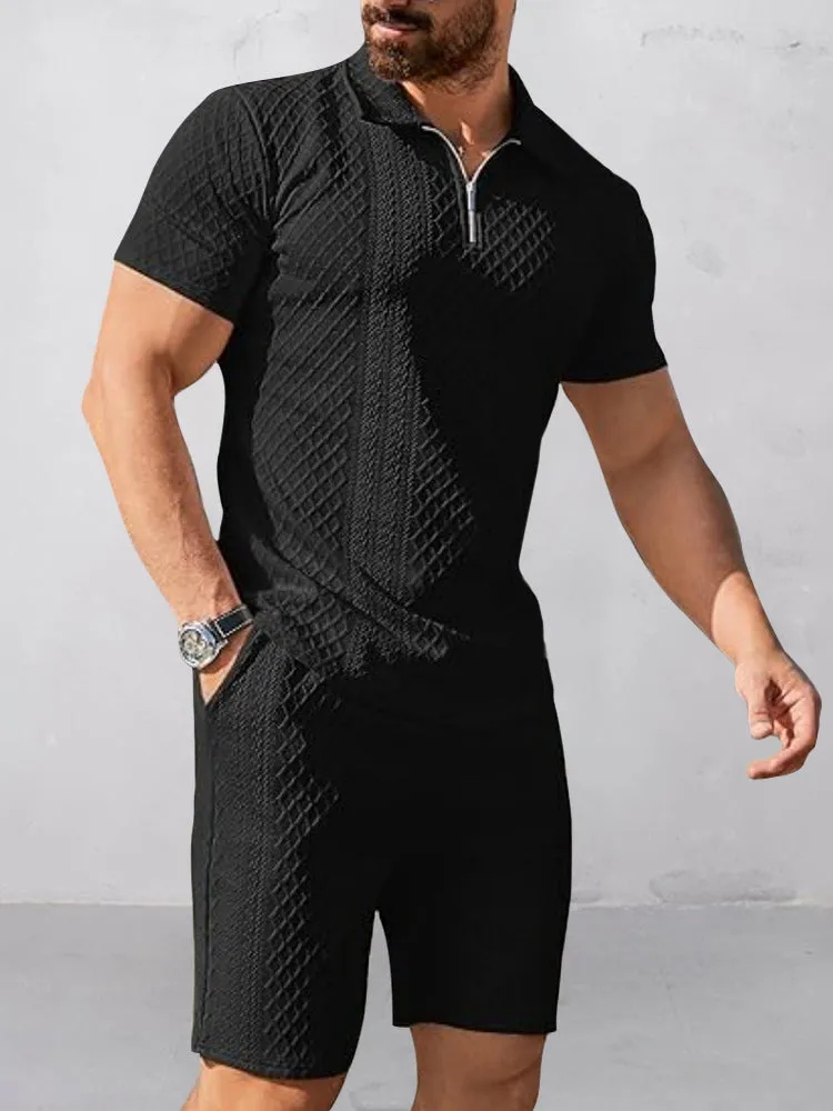 Trendy Textured Polo Shorts Outfit sold by Coofandy product image thumbnail 2