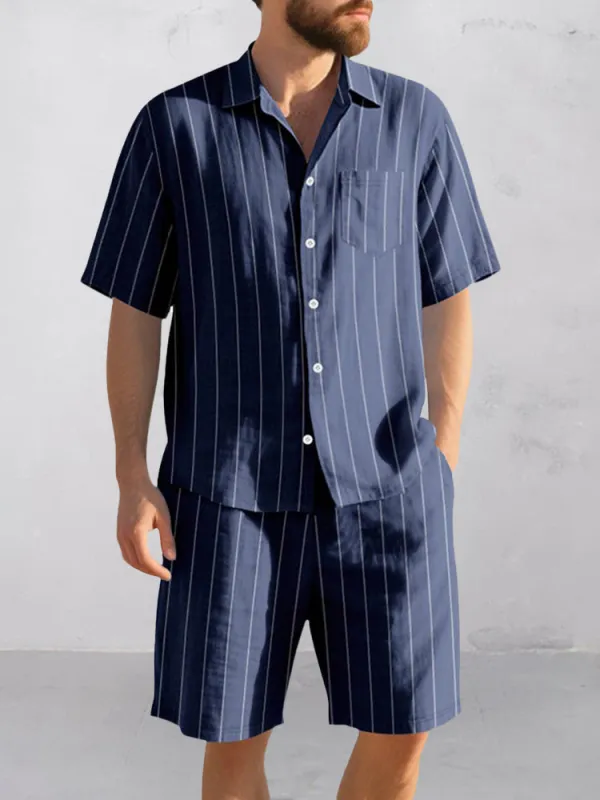 Comfort Cotton Stripe Shirt Shorts Set sold by Coofandy