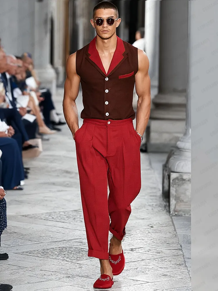 Mordern Contrast Suit Vest Pants Set sold by Coofandy