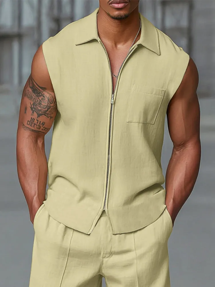 Athleisure Zipped Tank Top Shorts Set sold by Coofandy product image thumbnail 3