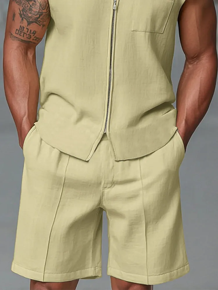 Athleisure Zipped Tank Top Shorts Set sold by Coofandy product image thumbnail 4