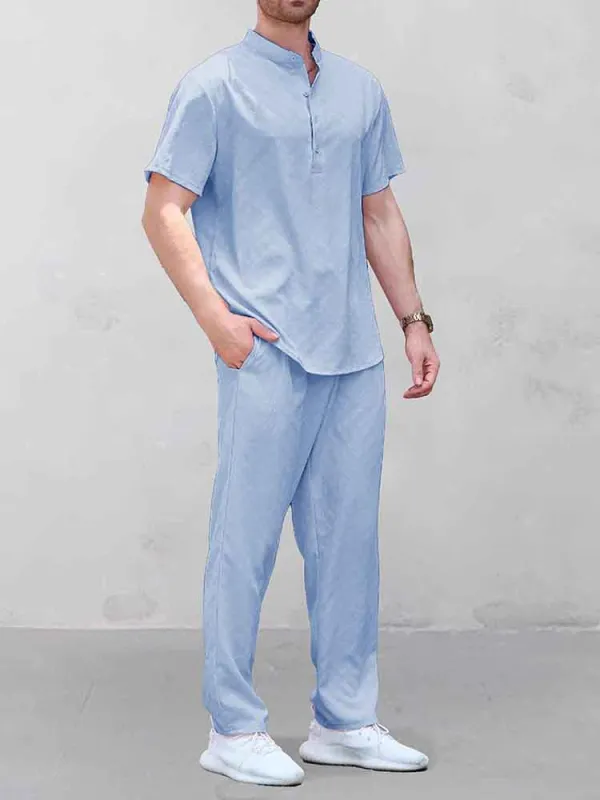 Leisure Jacquard Henley Shirt Pants Set sold by Coofandy