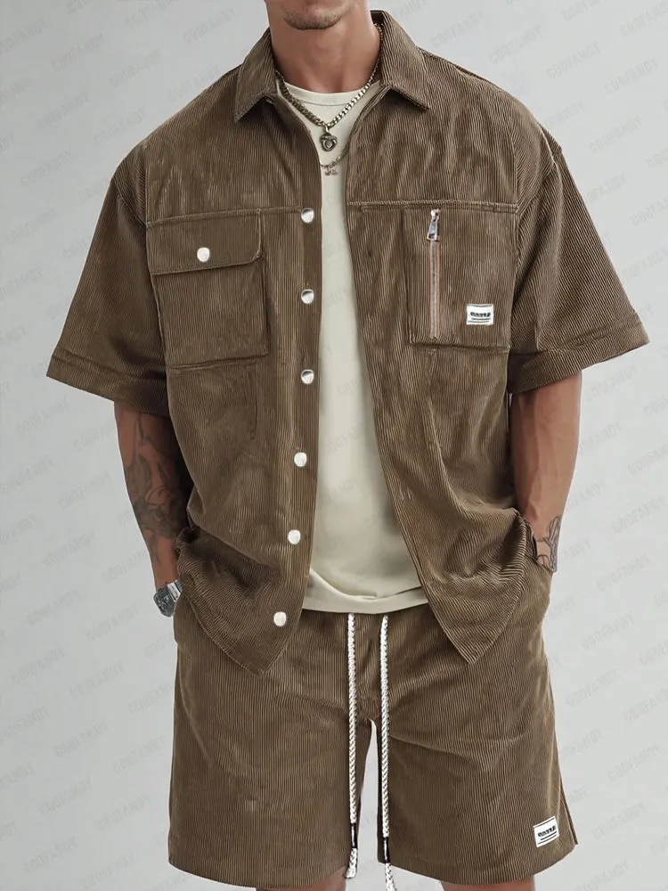Cargo Style Corduroy Shirt Set sold by Coofandy