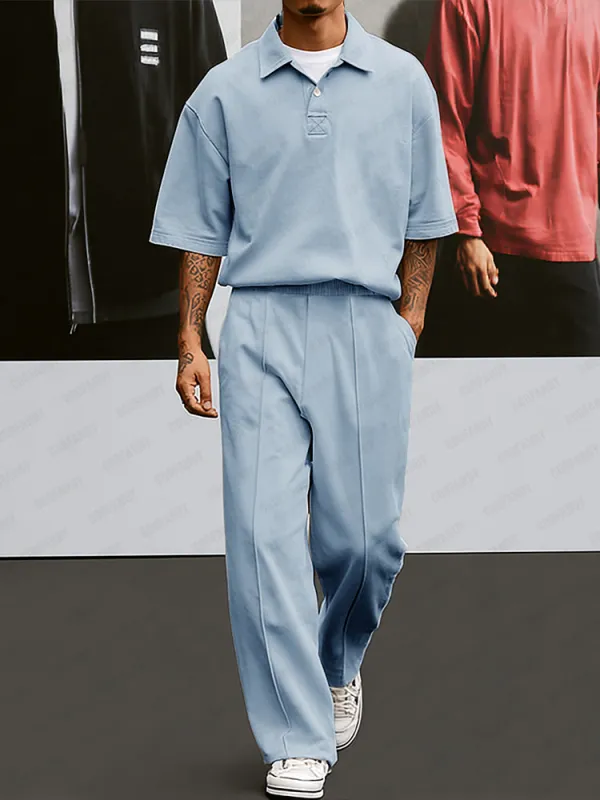 Effortlessly Cozy Polo Shirt Pants Set sold by Coofandy