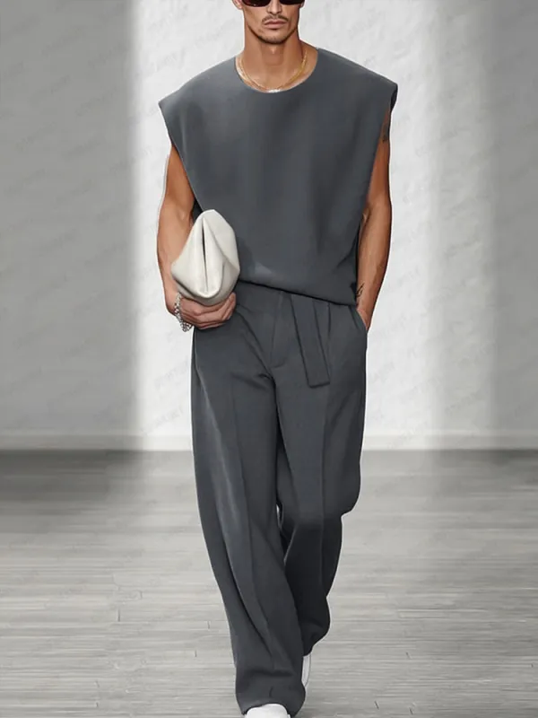 Urban Casual Shoulder Pad Tank Top Set sold by Coofandy