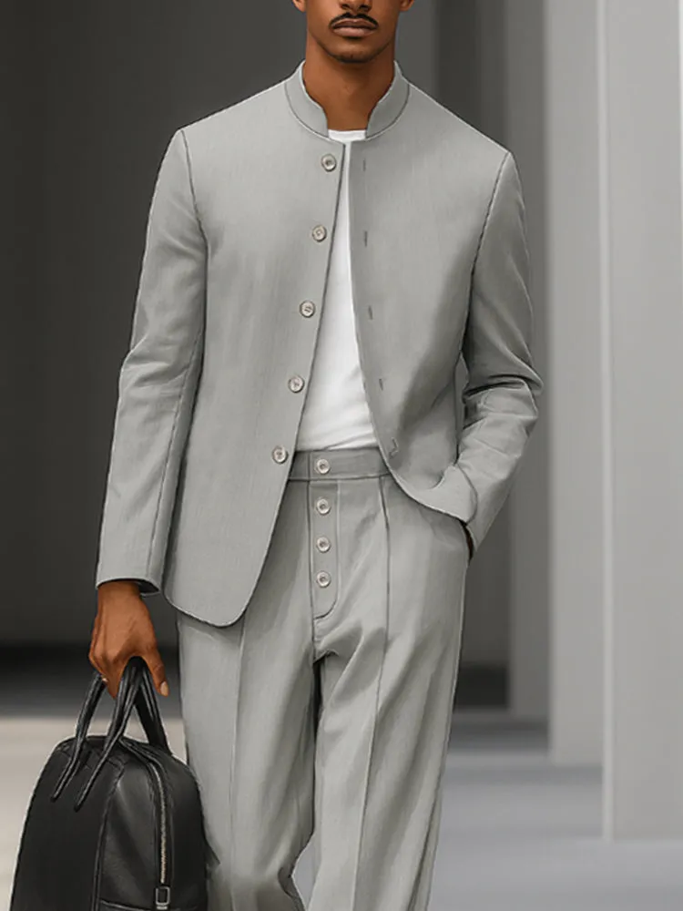 Elegant Stand Collar Thin Blazer Pants Set sold by Coofandy product image thumbnail 3