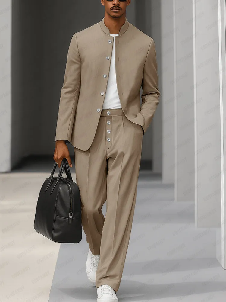 Elegant Stand Collar Thin Blazer Pants Set sold by Coofandy product image thumbnail 2