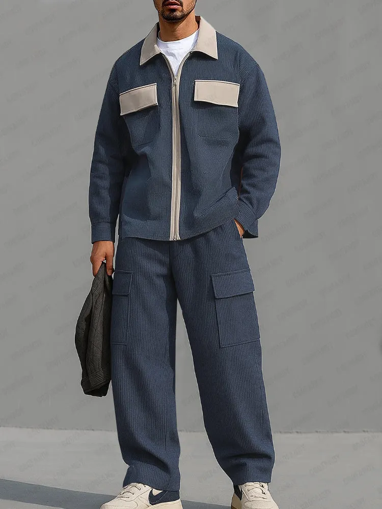 Utility Color Block Corduroy Matching Set sold by Coofandy