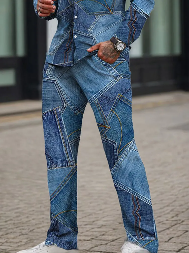 Modern Denim Print 2-Piece Set sold by Coofandy product image thumbnail 5