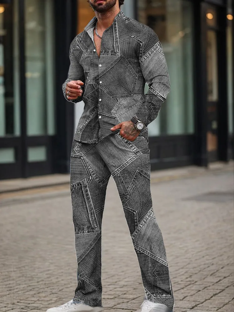 Modern Denim Print 2-Piece Set sold by Coofandy product image thumbnail 2