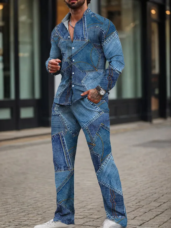 Modern Denim Print 2-Piece Set sold by Coofandy