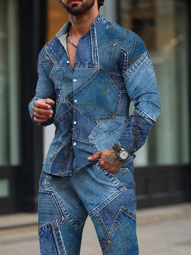 Modern Denim Print 2-Piece Set sold by Coofandy product image thumbnail 4
