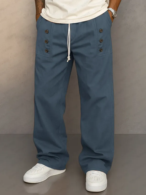 Cotton Button Accents Straight Leg Pants sold by Coofandy