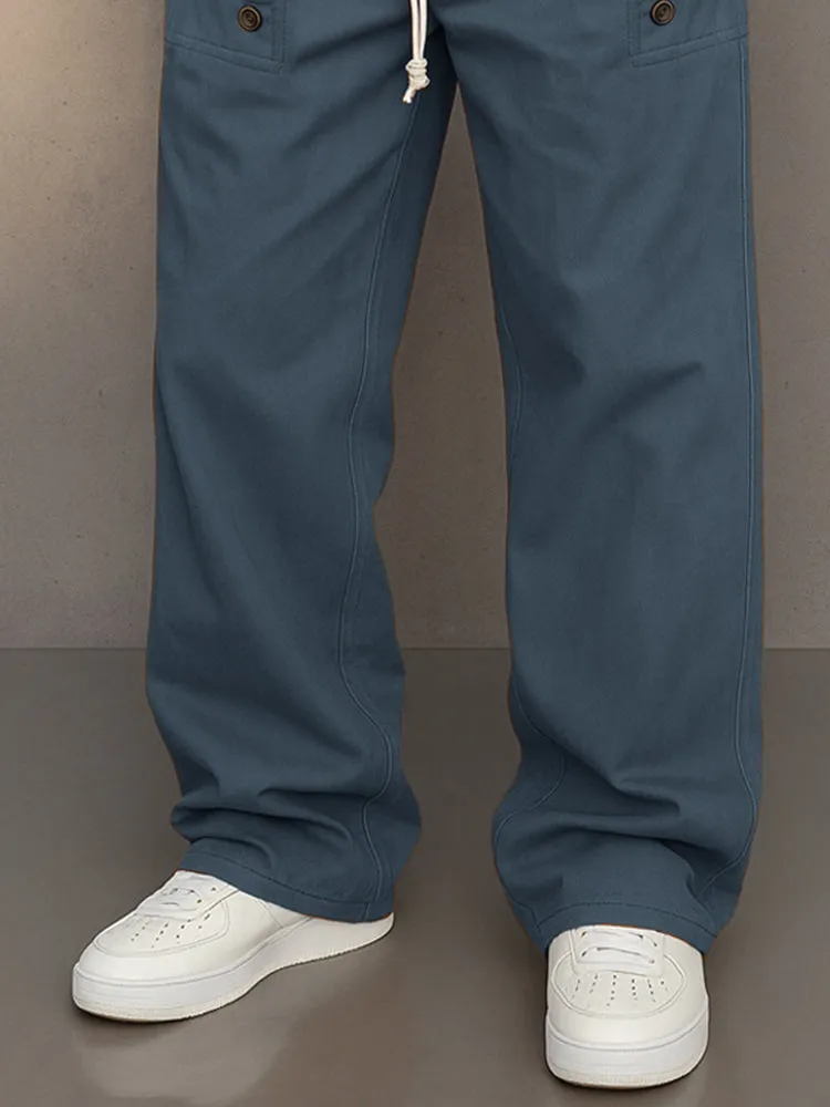 Cotton Button Accents Straight Leg Pants sold by Coofandy product image thumbnail 4