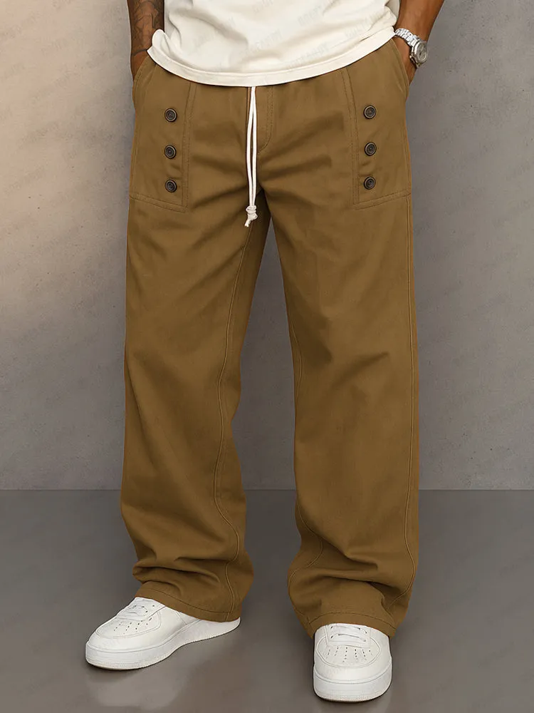 Cotton Button Accents Straight Leg Pants sold by Coofandy product image thumbnail 2