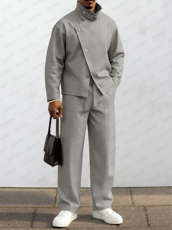 Urban Asymmetric Front Jacket Pant Set sold by Coofandy