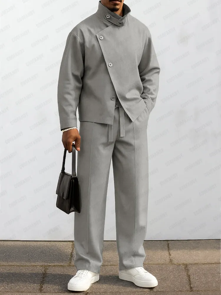 Urban Asymmetric Front Jacket Pant Set sold by Coofandy