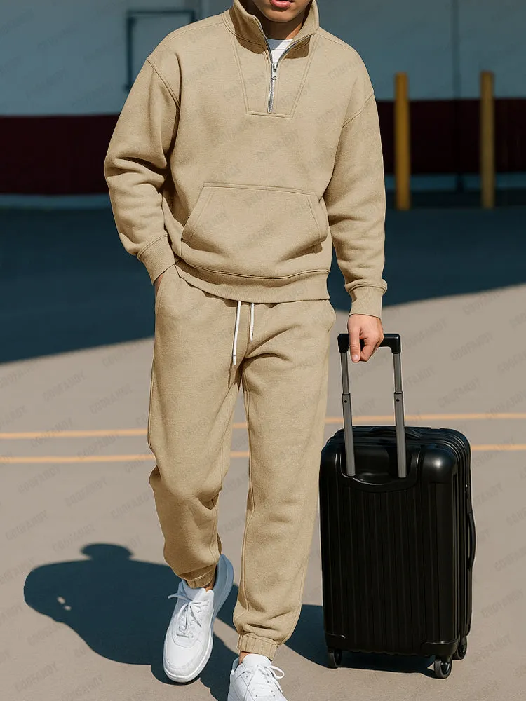 Trendy Stand Collar Sweatshirt Pants Set sold by Coofandy