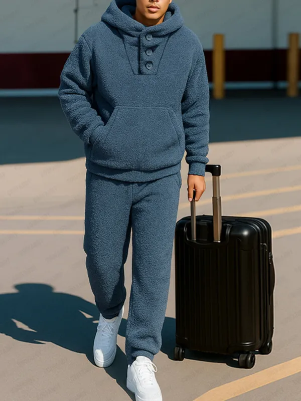 Casual Coral Fleece Hoodie Pants Set sold by Coofandy