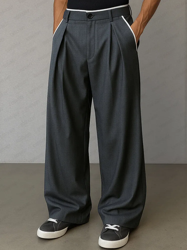 Modern Contrast Trim Straight Cut Pants sold by Coofandy product image thumbnail 2