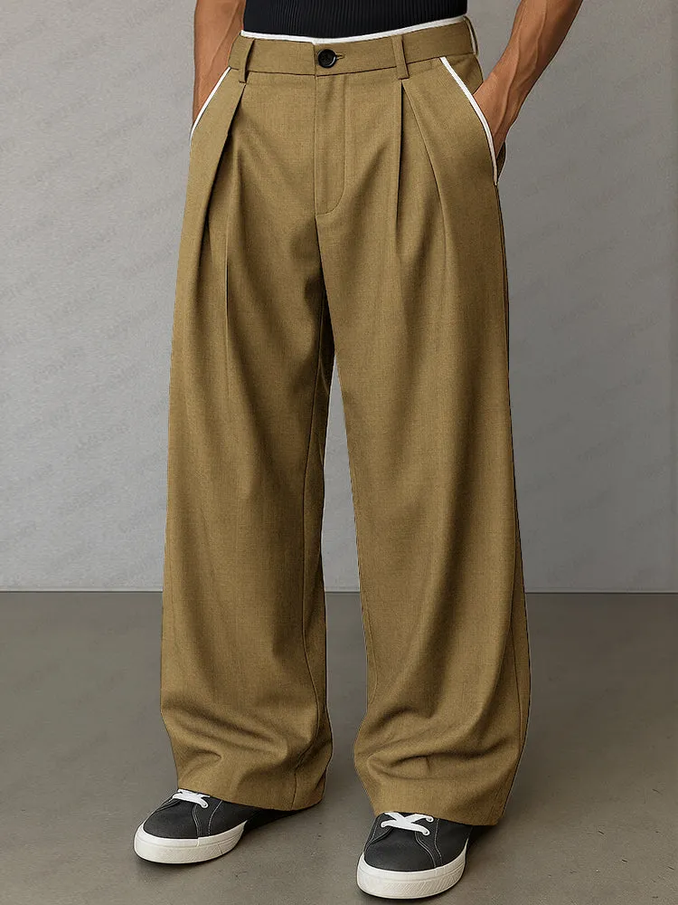 Modern Contrast Trim Straight Cut Pants sold by Coofandy