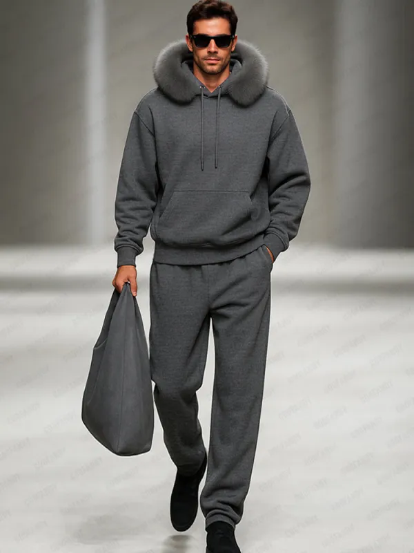 Cozy Fur Collar Hoodie Pants Set sold by Coofandy