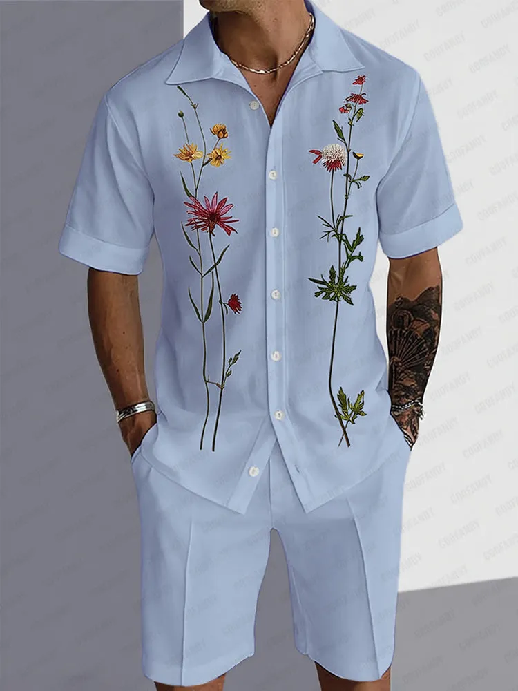 Effortless Floral Print Shirt Shorts Set sold by Coofandy product image thumbnail 2