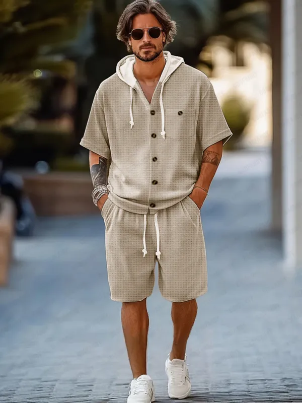 Casual Retreat Waffle Hooded Set sold by Coofandy