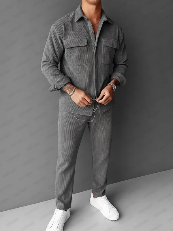 Classic Corduroy Shirt Pants Matching Set sold by Coofandy