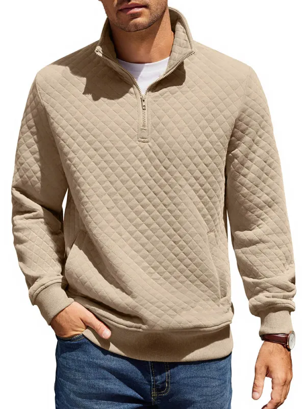 Trendy Quarter Zip Pullover Quilted Sweatshirt (US Only) sold by Coofandy